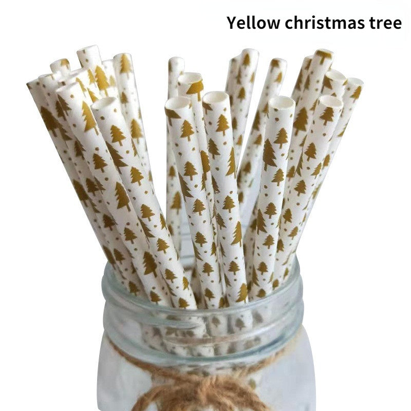 25Pcs Paper Straws Drinking  Striped  Christmas Wedding Happy Birthday Party Cake Straw Decoration Supplies Milk
