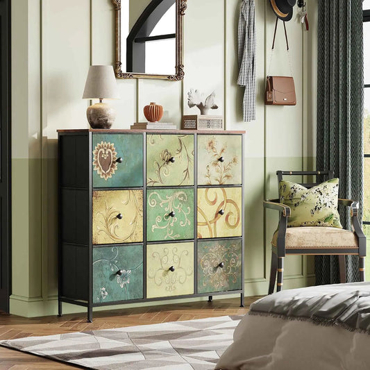 Chest of Drawers with 9 Fabric Drawers, TV Cabinet, Sideboard with Fabric Drawers, Drawer Cabinet for Kitchen Office Hallway