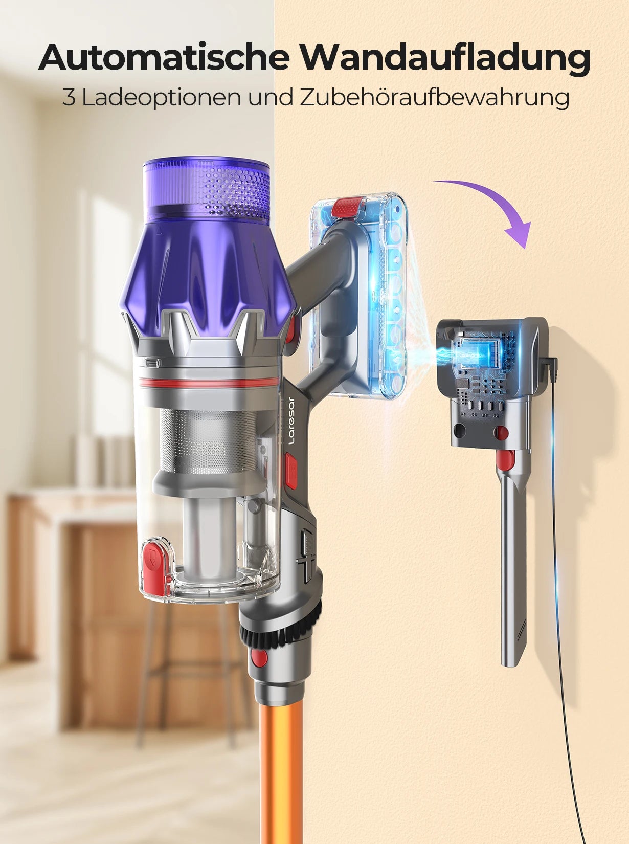 Laresar V7 500W 50000Pa Discharge Battery vacuum cleaner Handheld Smart Home Appliance Removable Battery Dust mug