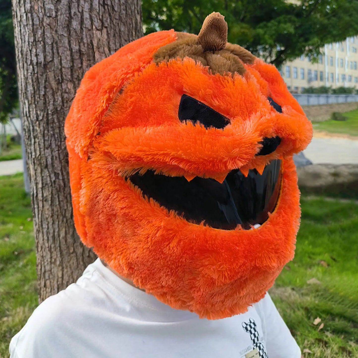 Pumpkin Motorcycle Helmet Cover Halloween Christmas Costume Accessory Velvet Material Full Face Helmet Cover For Holiday Rides