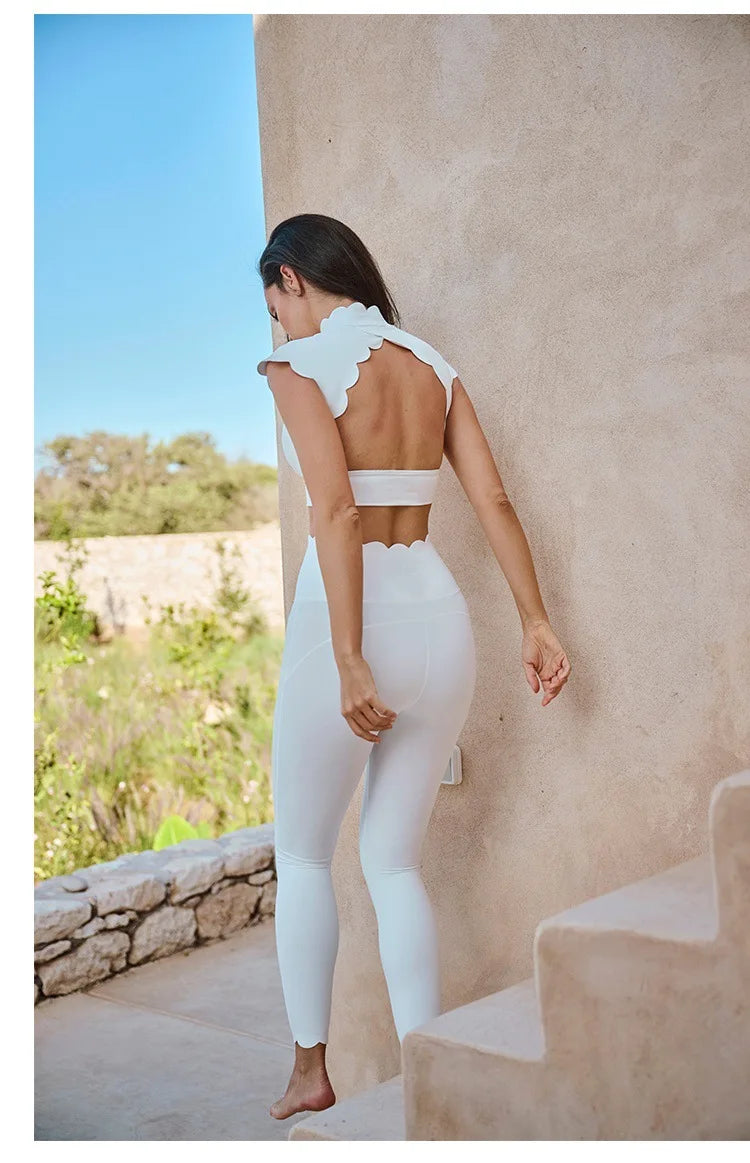 FUBEIKE Backless Hollow-out Waistcoat Yoga Clothes High Waist Leggings Bras For Women Running Workout Fitness Sportswear