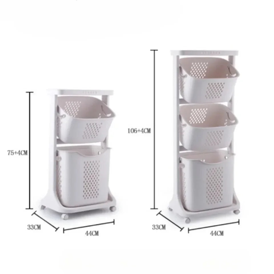 3-Tier Laundry Storage Basket Bathroom Dirty Clothes Storage Basket With Wheel Clothes Sorter Organizer Hamper Rack Rolling Cart