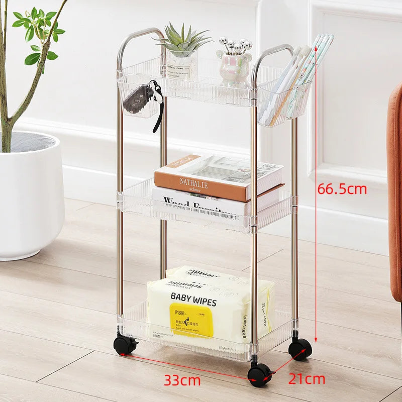 Storage Rack Cart Ins Transparent Mini Cart Storage Rack Floor Multi Layer Bathroom Bedroom Snacks Clamping Shelf Multipurpose