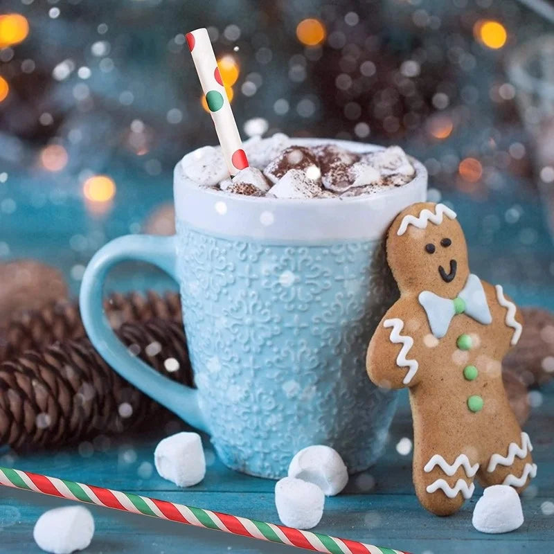 25Pcs Paper Straws Drinking  Striped  Christmas Wedding Happy Birthday Party Cake Straw Decoration Supplies Milk