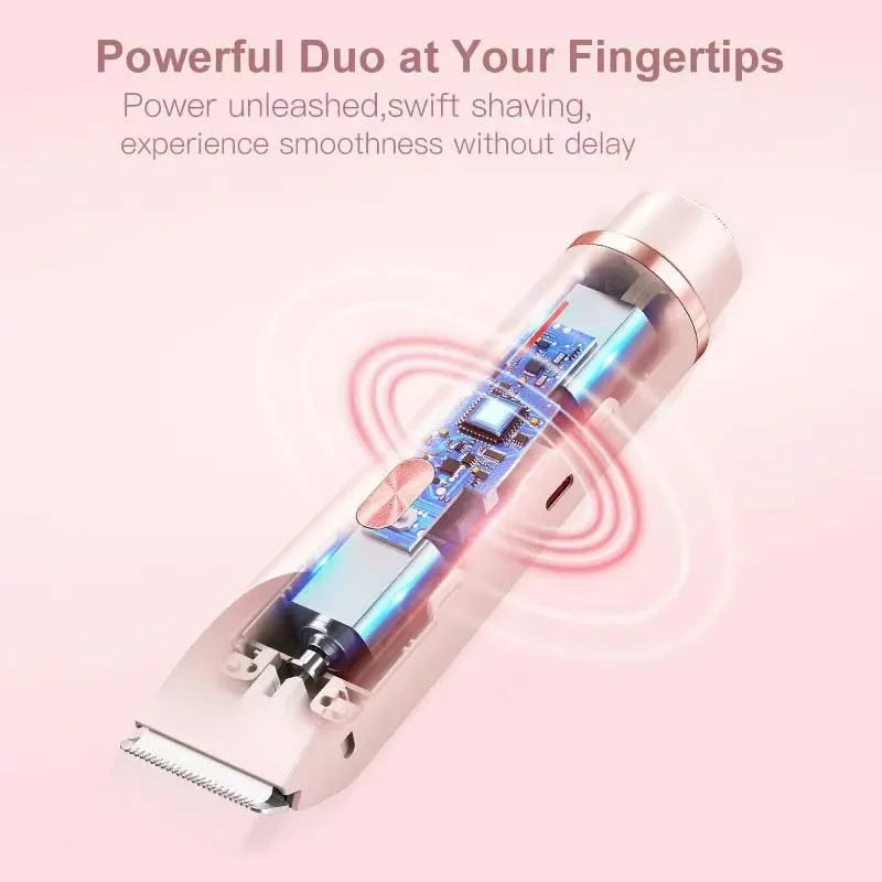 Portable Ladies Shaver  Waterproof 2 in 1 Lady Pubic Hair Groomer Painless Hair Removal Razor Women Electric Body Shaver