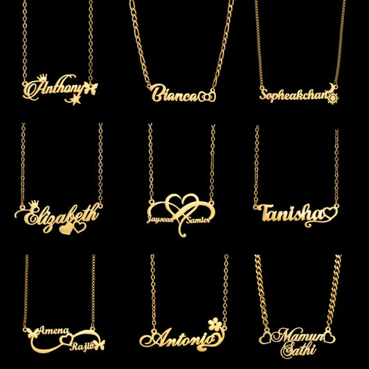 Acheerup Personalized Name Infinity Necklace for Women Baby Kids Stainless Steel Custom Heart Crown Chain Choker Birthday Gifts