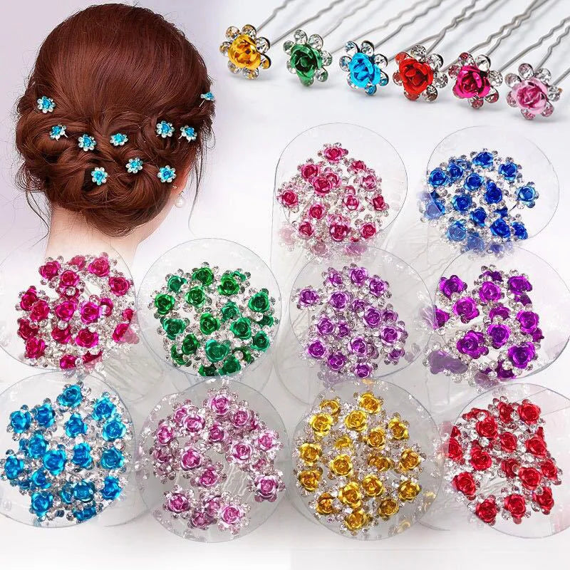 20pcs/lot Fashion U Shape Crystal Hair Fork Rhinestone Flower Hair Pin Sticks For Women Wedding Bridal Hair Accessories Jewelry