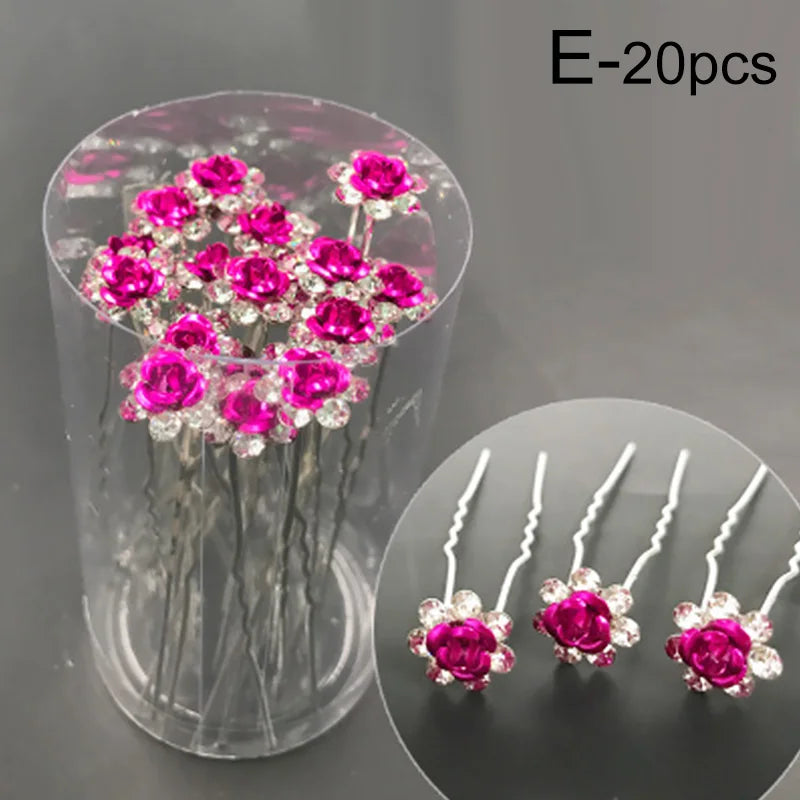 20pcs/lot Fashion U Shape Crystal Hair Fork Rhinestone Flower Hair Pin Sticks For Women Wedding Bridal Hair Accessories Jewelry
