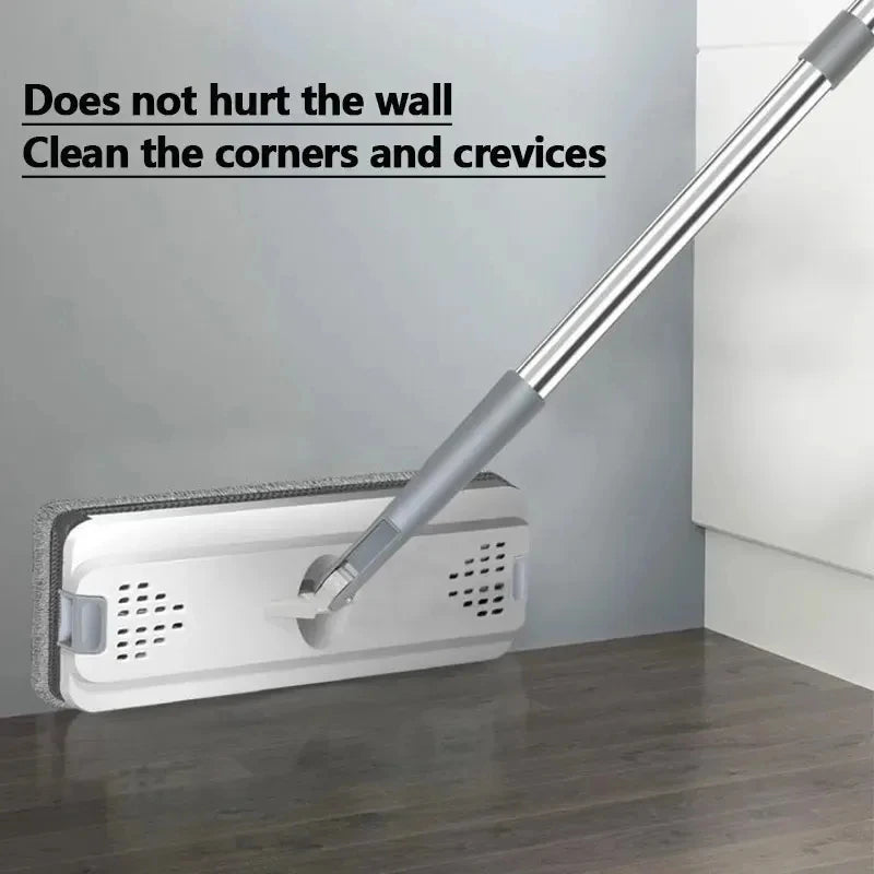 White Hand Free Flat Floor Mop Bucket Set For Professional Home Floor Cleaning System With Washable Microfiber Pads