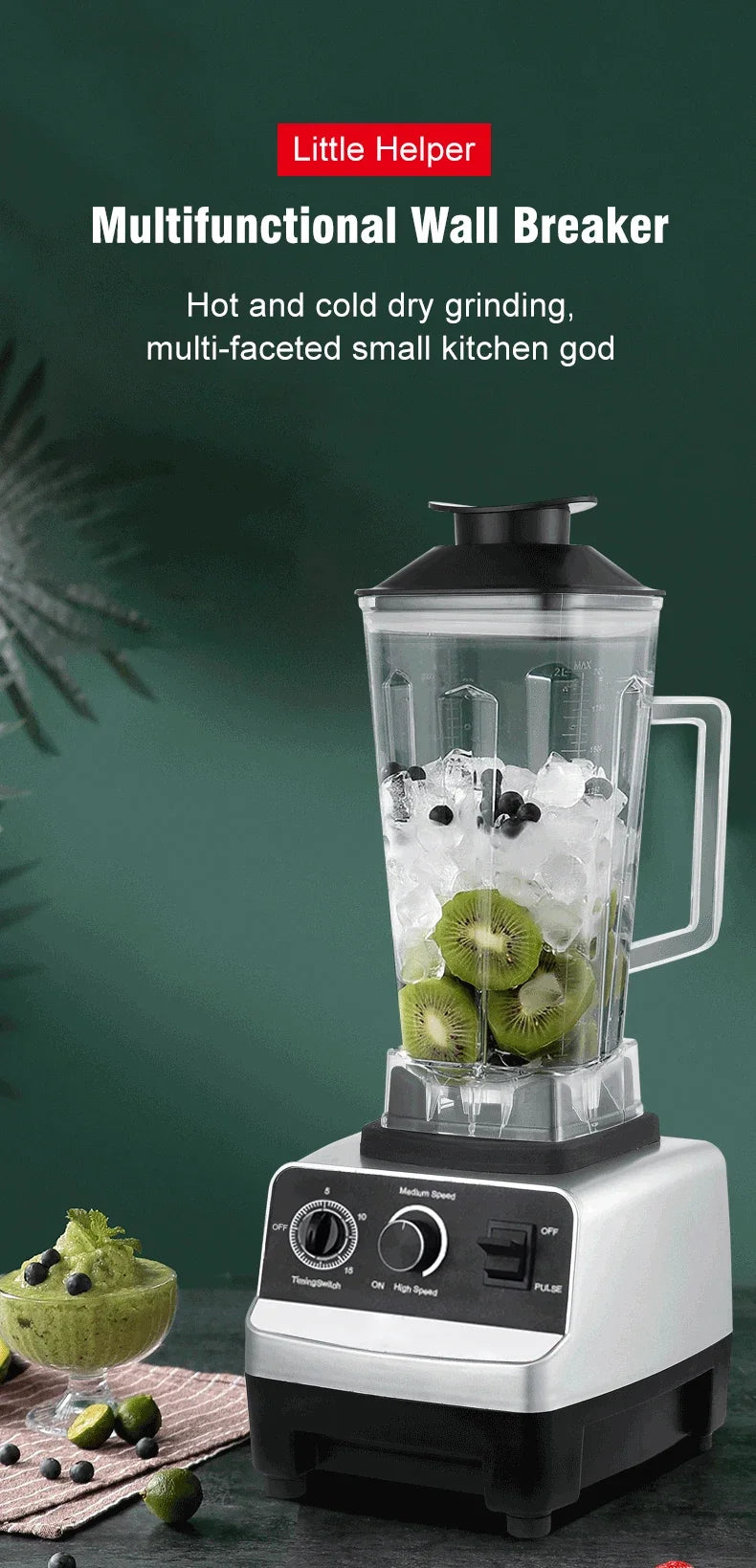 220V 2000W Heavy Duty Commercial Blender Juicer Fruit Mixer Professional High Power Food Processor Ice Smoothies BPA Free 2L Jar