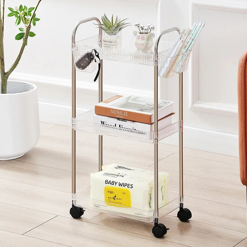 Storage Rack Cart Ins Transparent Mini Cart Storage Rack Floor Multi Layer Bathroom Bedroom Snacks Clamping Shelf Multipurpose