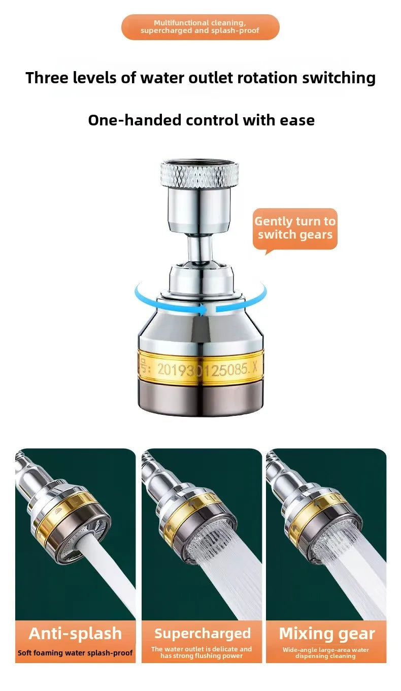 Three Levels Adjustable Brass Kitchen Faucet Aerator Extender Water Saving Anti Splash Stainless Steel Bathroom Accessories