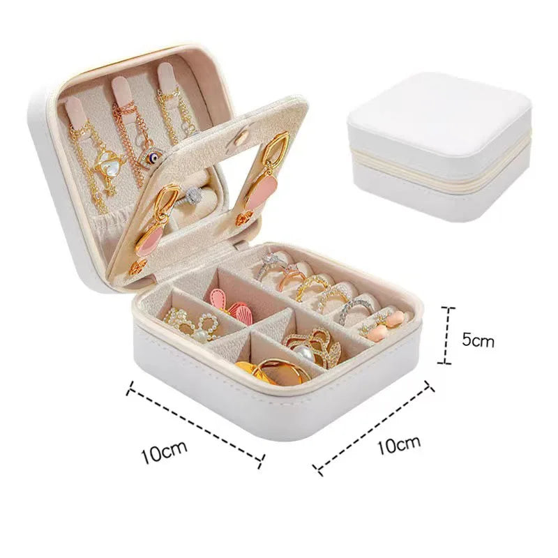 Portable Jewelry Box Jewelry Organizer Display Travel Jewelry Case Boxes Waterproof Leather Storage Zipper Jewelers Joyero