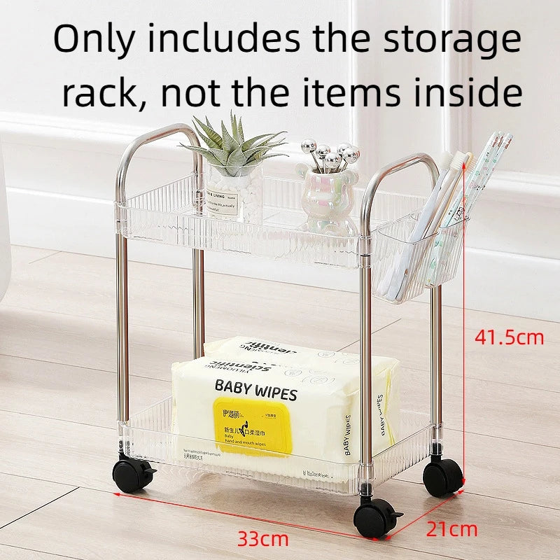 Storage Rack Cart Ins Transparent Mini Cart Storage Rack Floor Multi Layer Bathroom Bedroom Snacks Clamping Shelf Multipurpose