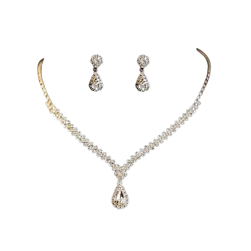 3Pcs Simple Fashion Water Drop Crystal Rhinestones Necklace Earrings Sets For Women Wedding Bride Jewelry Sets Accessories Gift