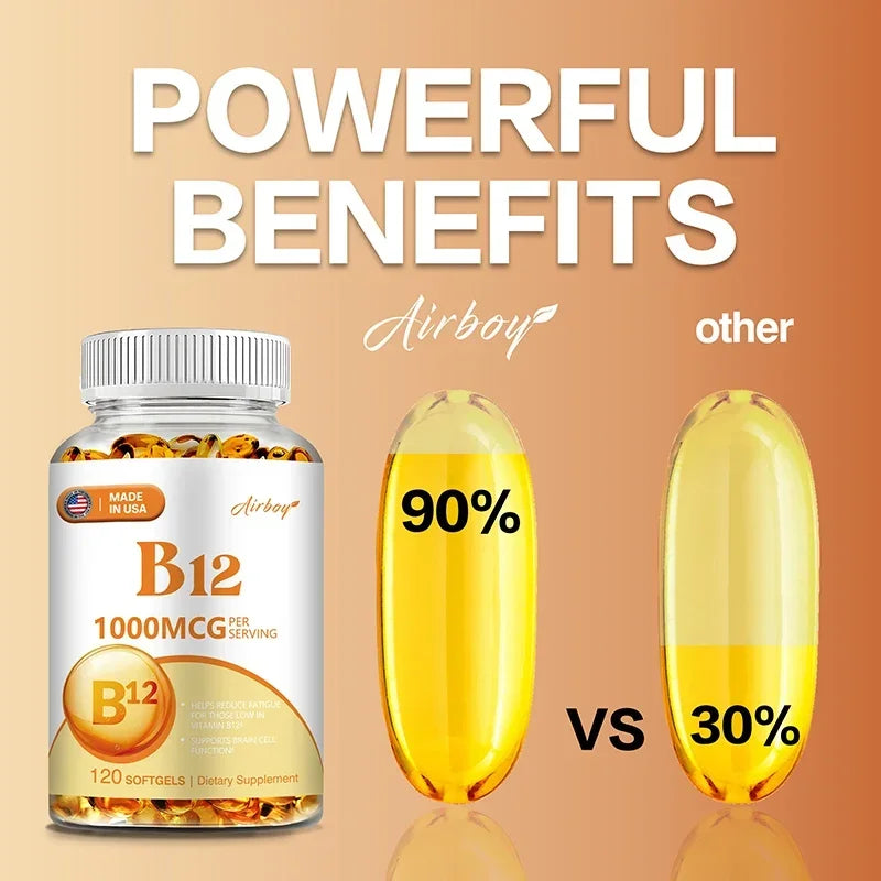 Vitamin B12 1000mcg - Benefits Brain & Heart Function, Memory, Learning, Helps Boost Natural Energy