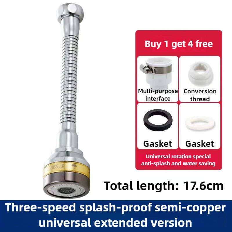 Three Levels Adjustable Brass Kitchen Faucet Aerator Extender Water Saving Anti Splash Stainless Steel Bathroom Accessories