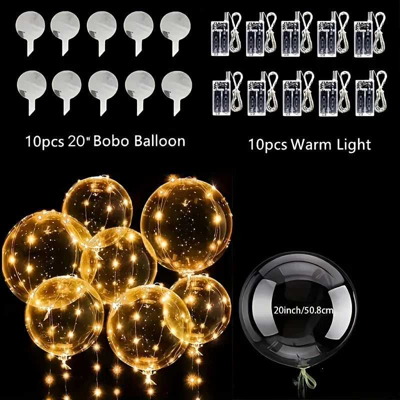 LED Colorful 10 Sets Of Colorful LED Light-Waving Bubble Balloons Helium Balloons For New Year, Birthday, Wedding, And Party Dec