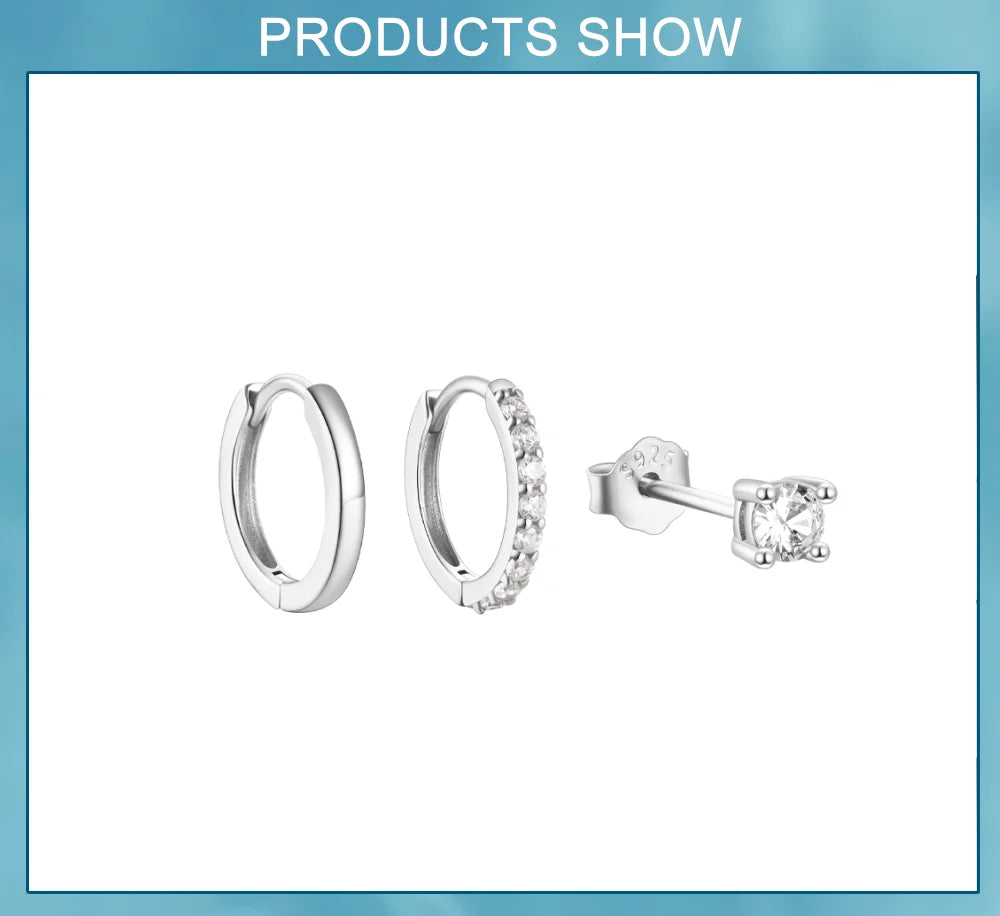 ROXI 925 Sterling Silver 3PCS Western Trend INS DIY Hoop Earring Stud Earring Set Women Exquisite Zircon Street Piercing Jewelry
