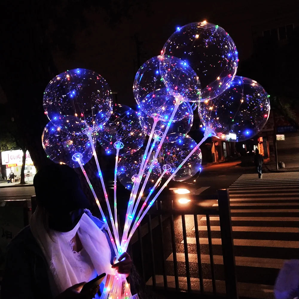 5/10/15/20Packs LED Light Up BoBo Balloons Colorful Handle 120cm Glow in the Dark Bobo Balloon Wedding Valentines Day Decoration