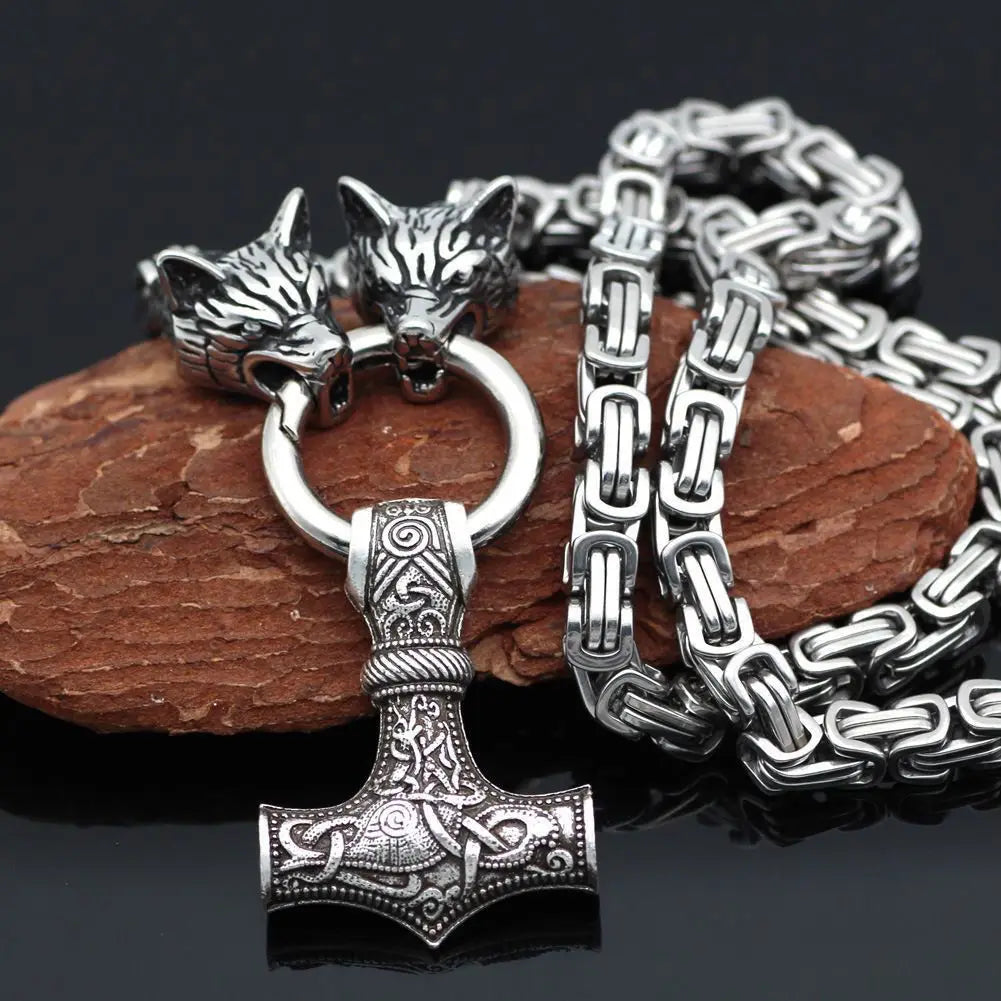 Wolf Head Stainless Steel Pendant Nordic Celtic Wolf Men's Necklace Viking Scandinavian Rune Accessories Norse Amulet Jewelry