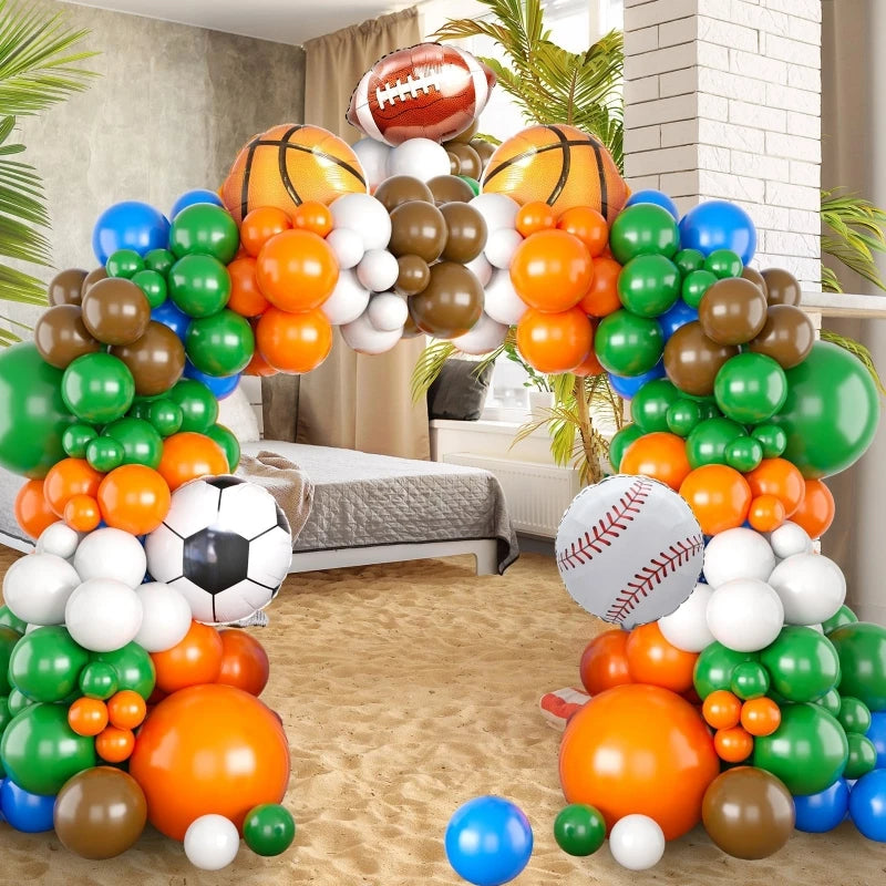 108Pcs A set of sports themed football basketball baseball rugby foil balloon set, birthday party, graduation party decoration