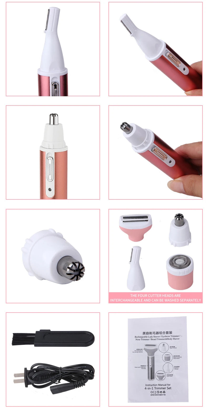 4 in 1 Body Hair Removal Epilator Armpit Hair Bikini Hair Leg Hair Pubic Hair Electric Razor Clipper Shaver Trimmer Women