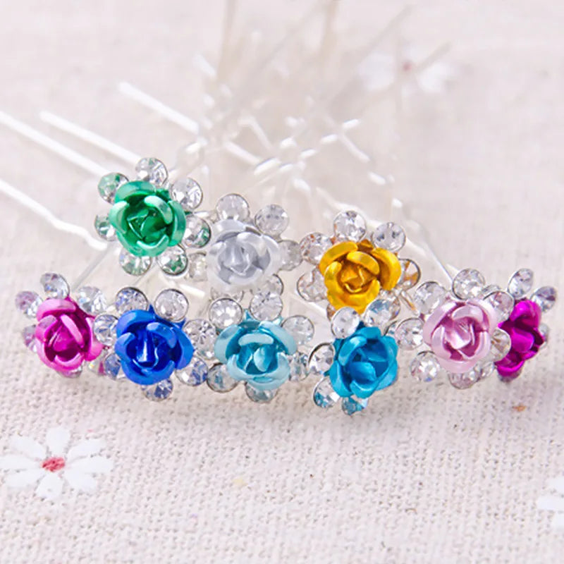 20pcs/lot Fashion U Shape Crystal Hair Fork Rhinestone Flower Hair Pin Sticks For Women Wedding Bridal Hair Accessories Jewelry