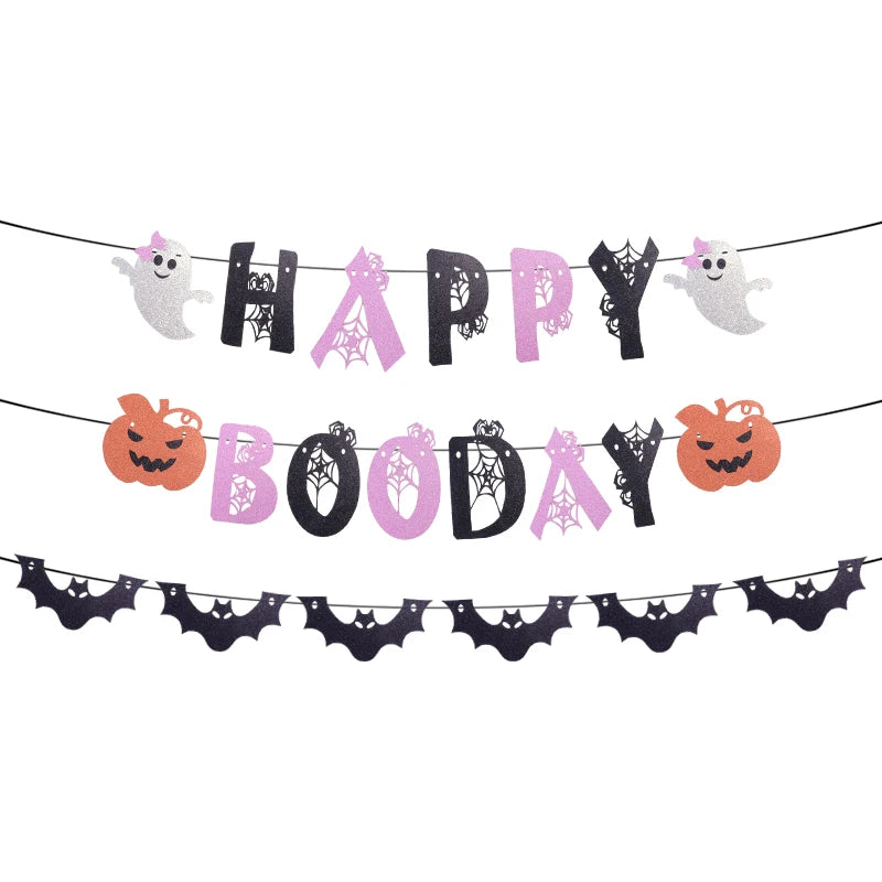 Halloween Party Hanging Banner Garlands Pumpkin Ghost Bat Spider Bunting Paper Banner Halloween Party Home Decorations Props