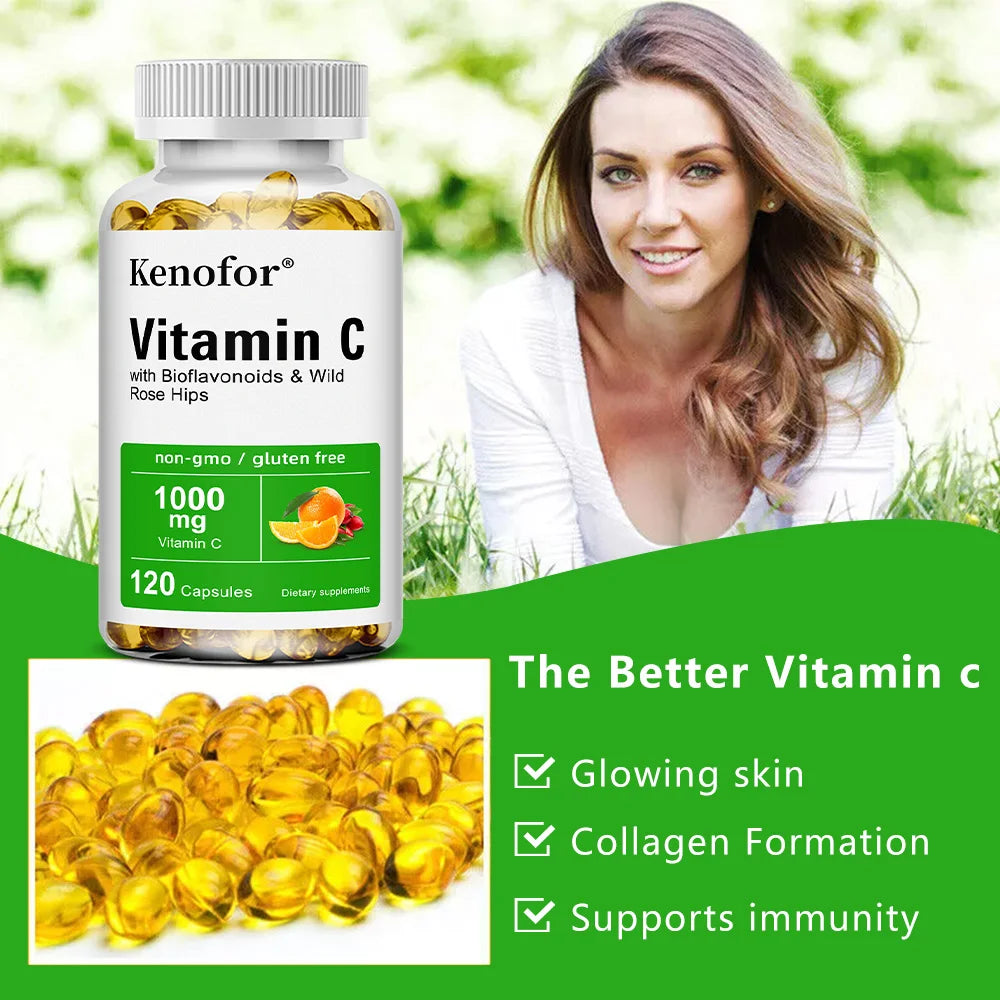 Natural Vitamin C 1000 Mg | Plus Citrus and Rose Hips | Dietary Supplement, Antioxidant, Promotes Collagen, Skin Health