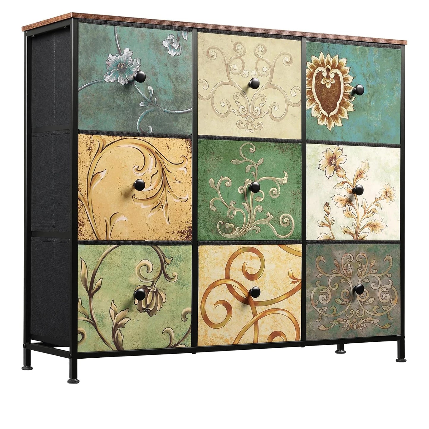 Chest of Drawers with 9 Fabric Drawers, TV Cabinet, Sideboard with Fabric Drawers, Drawer Cabinet for Kitchen Office Hallway