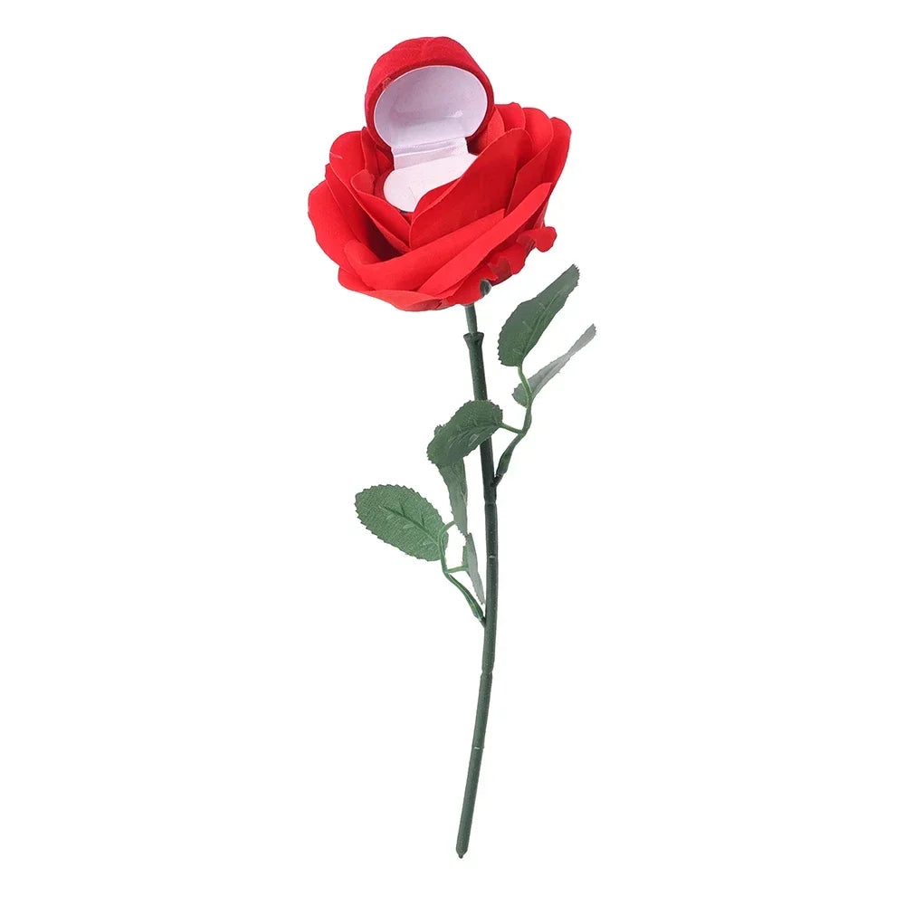 Romantic Rose Flower Ring Boxes Red Velvet Rose Earring Display Holder Gift Box Bridal Wedding Engagement Jewelry Storage Case