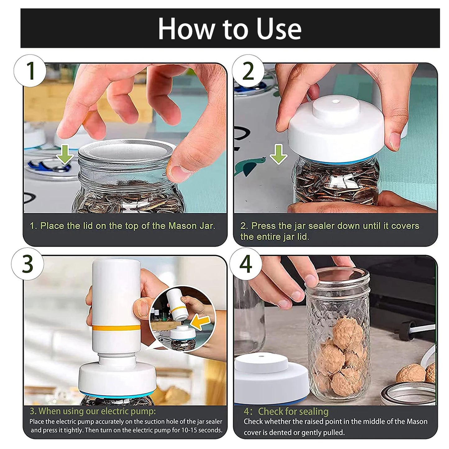 Universal Mason Jar Sealer Vacuum Kit BAP Free Vacuum Sealing Machine Food Preservation Storage for Wide Mouth Kitchen Gadgets