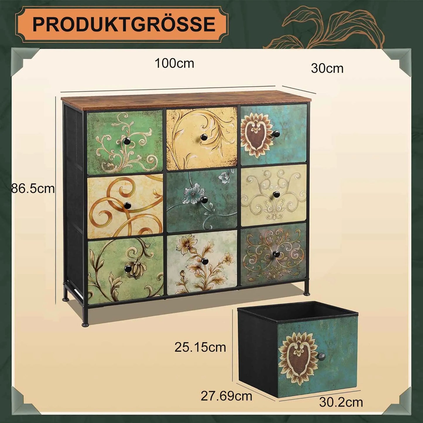 Chest of Drawers with 9 Fabric Drawers, TV Cabinet, Sideboard with Fabric Drawers, Drawer Cabinet for Kitchen Office Hallway