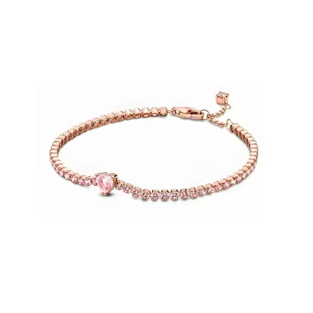 European 925 silver red heart stone bracelet suitable for Valentine's Day girlfriend gift jewelry