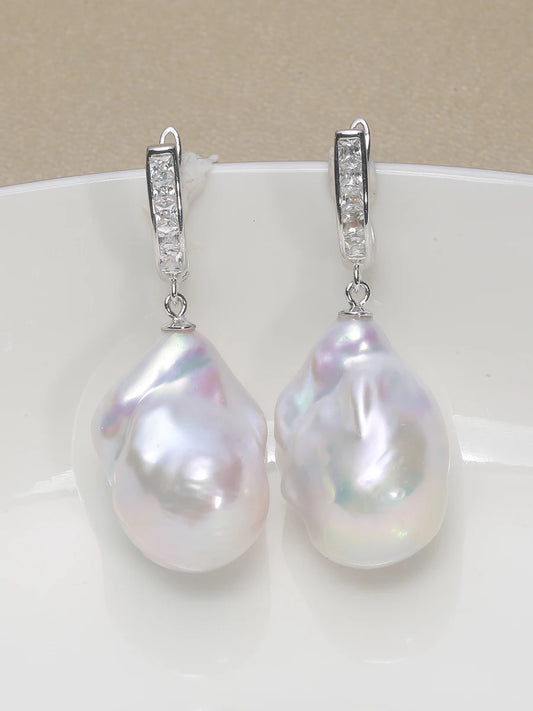 Jane jewelry 925 sterling silver 100% Natural Freshwater Baroque Pearl Drop Earrings INS Fine Jewelry Gift for Women 15-25mm EXA