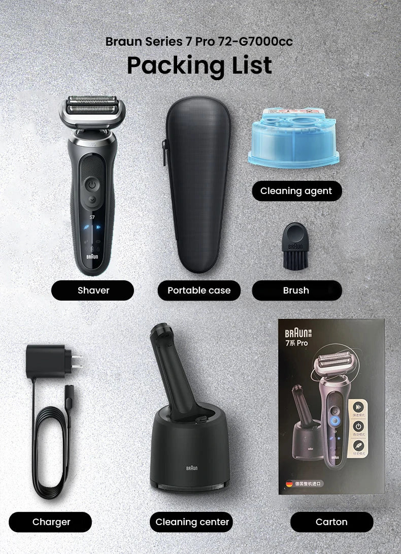 Original Braun Series 7 Pro Electric Shaver Rechargeable Men Razor 3 Modes Precision for Face Clean