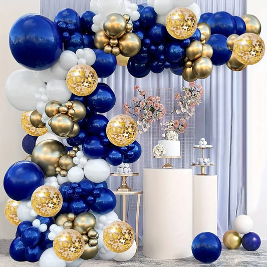 99Pcs Navy Blue Gold White Balloon Arch Kit for Baby Shower Birthday Wedding Party Graduation Celebration Anniversary Decoration