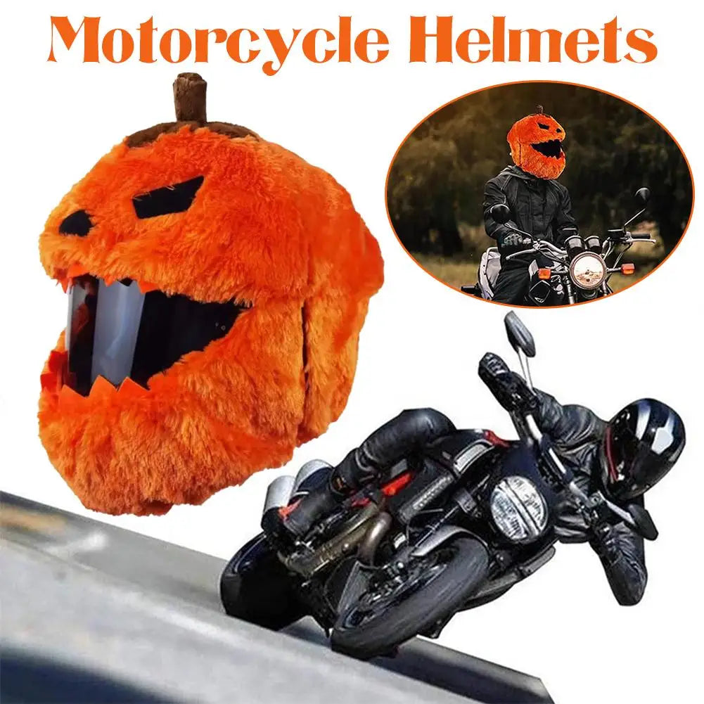 Halloween Pumpkin Motorcycle Helmet Cover High Visibility Dustproof Plush Cartoon Pumpkin Head Motorbike Full Helmet Protector