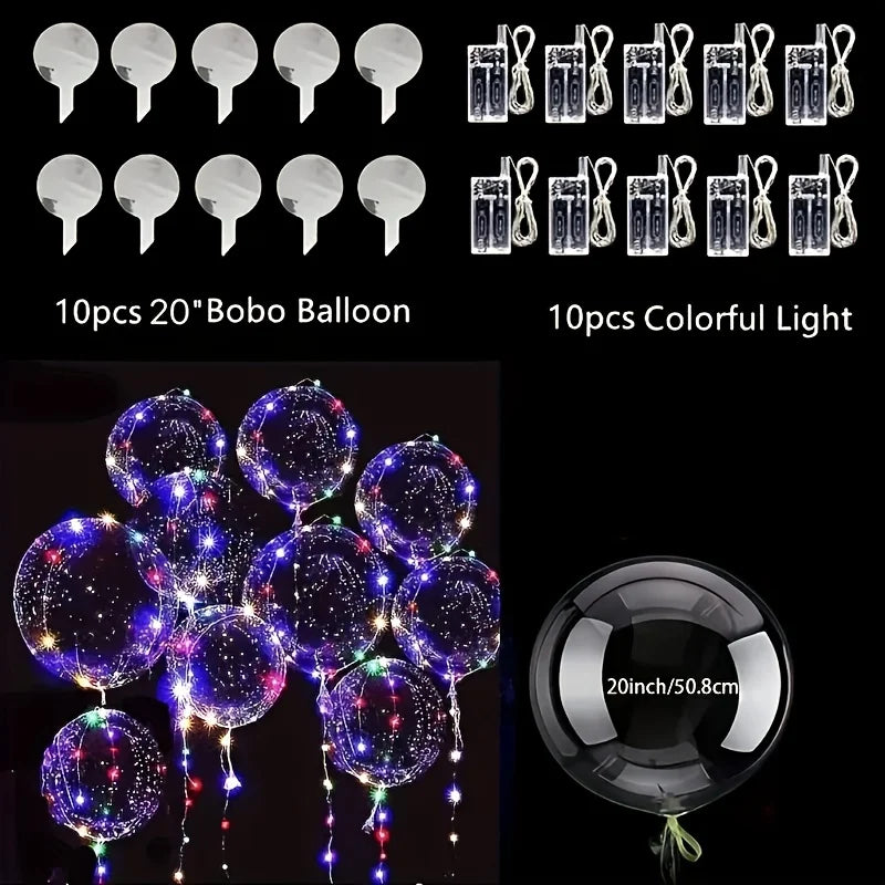 LED Colorful 10 Sets Of Colorful LED Light-Waving Bubble Balloons Helium Balloons For New Year, Birthday, Wedding, And Party Dec