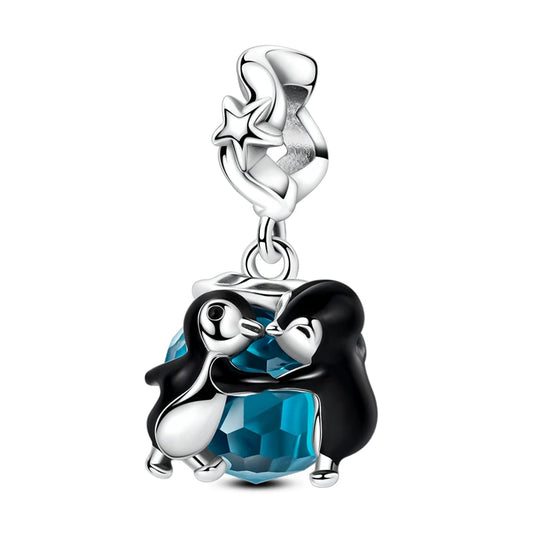 Love Pet Series Cute Blue Penguin Couples Charms Beads Fit DIY 925 Silver Bracelet Necklace Women Anniversary Jewlery Gift