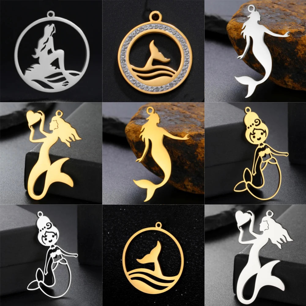 EUEAVAN 1pc Mermaid Stainless Steel Pendant Ocean Sea Fish Tail Charms Necklace Earrings Jewelry Making Accessories Wholesale