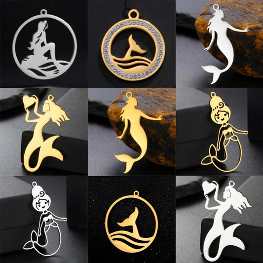 EUEAVAN 1pc Mermaid Stainless Steel Pendant Ocean Sea Fish Tail Charms Necklace Earrings Jewelry Making Accessories Wholesale