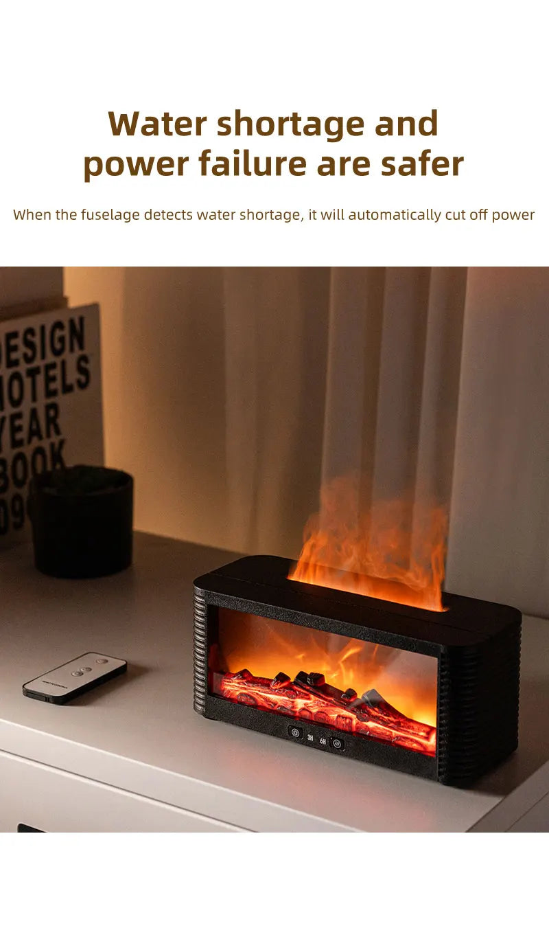Air Humidifier Flame Fireplace Aroma Essential Oil Diffuser 250ml Desktop Air Diffuser Essential Oil with Timed Colorful Light