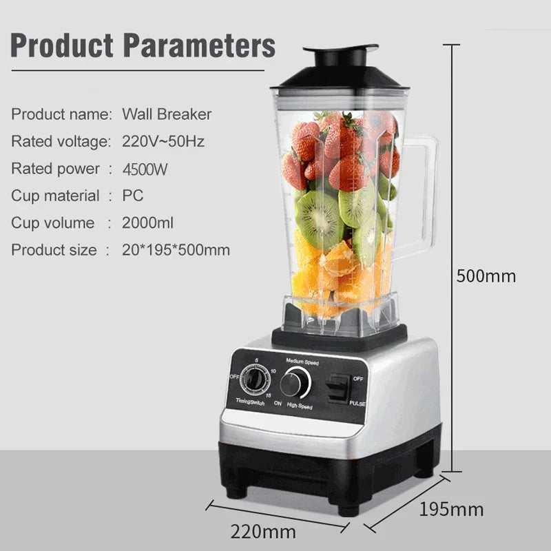 220V 2000W Heavy Duty Commercial Blender Juicer Fruit Mixer Professional High Power Food Processor Ice Smoothies BPA Free 2L Jar