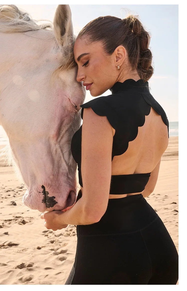 FUBEIKE Backless Hollow-out Waistcoat Yoga Clothes High Waist Leggings Bras For Women Running Workout Fitness Sportswear