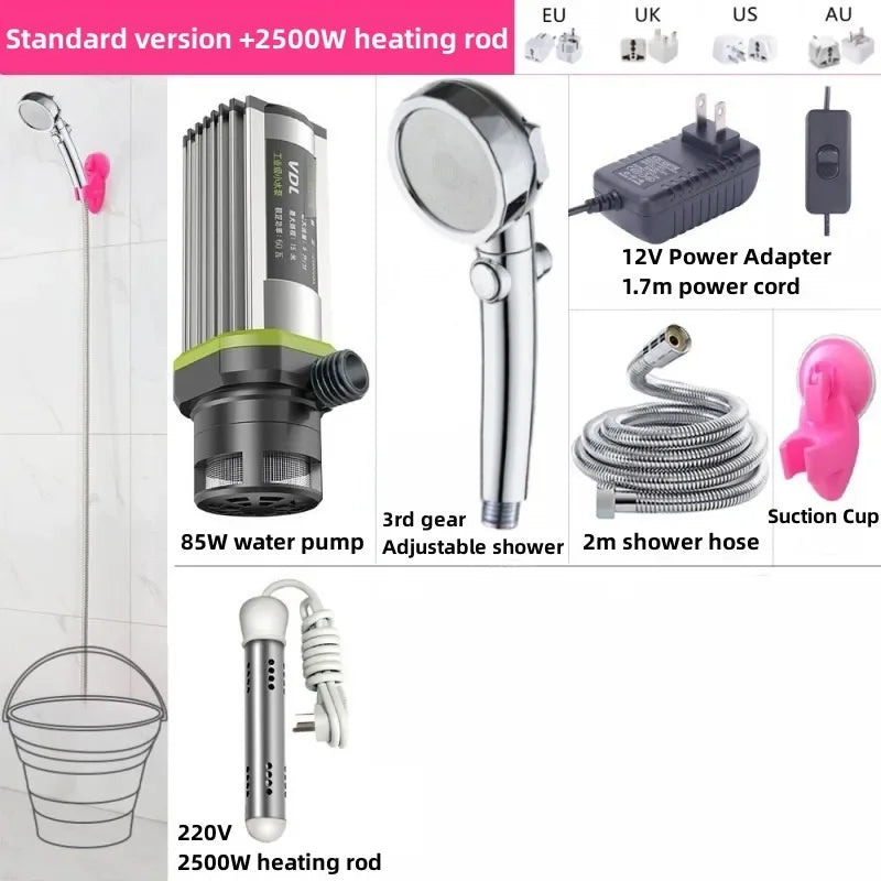 Electric Shower Portable Mobile Bath Machine Self Priming Pump Small Heater Hot Water Rod USB Can Be Connected To Mobile Power