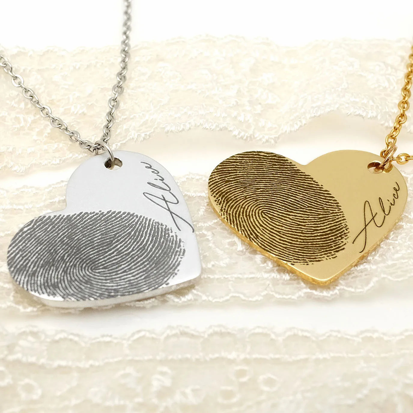 Personalized Fingerprint Necklace Engraved Fingerprint Handwriting Jewelry Heart Pendant Custom Memorial Necklace Gift For Her