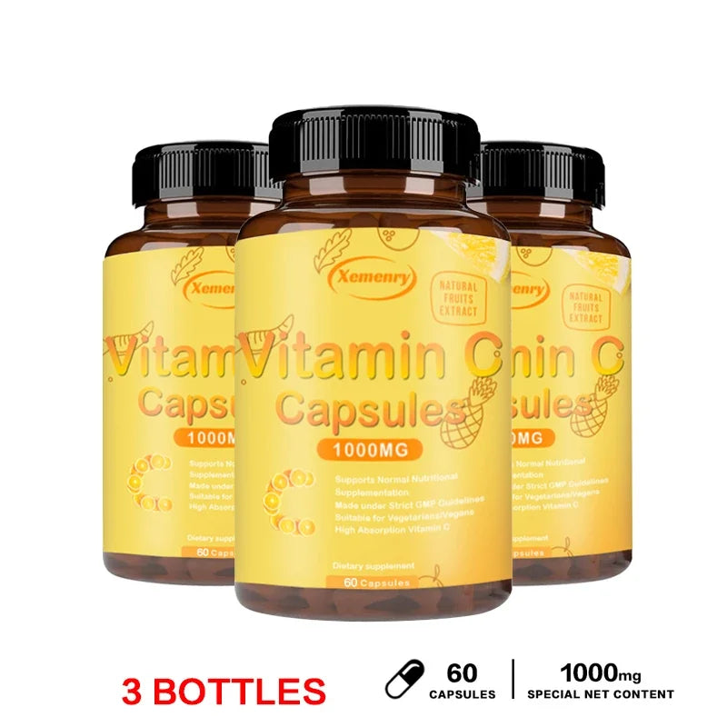 Vitamin C Capsules 1000mg - Immune System and Collagen Booster, Skin Health, Antioxidant Supplements