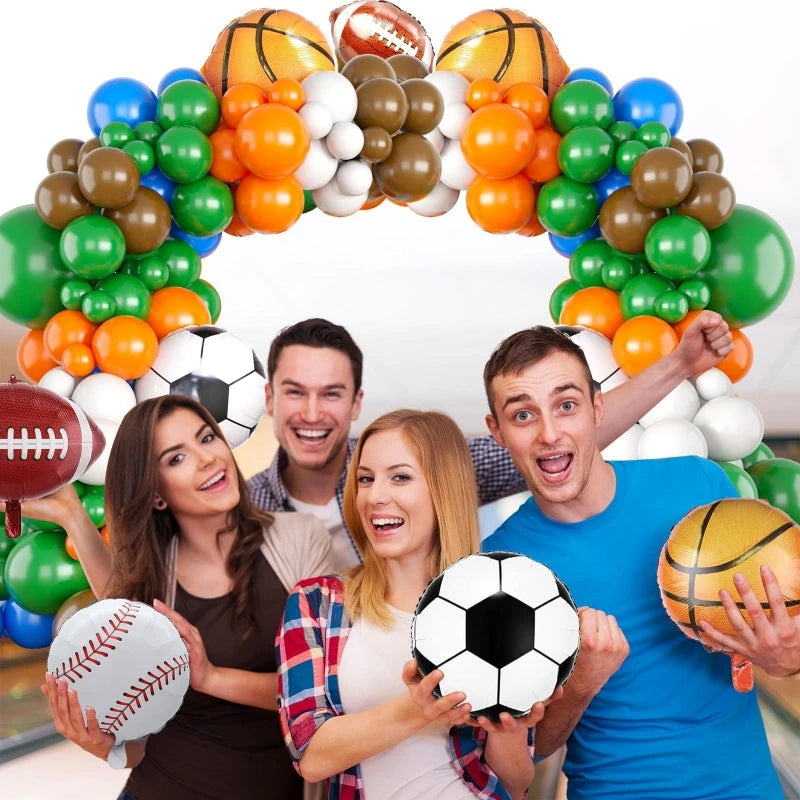 108Pcs A set of sports themed football basketball baseball rugby foil balloon set, birthday party, graduation party decoration